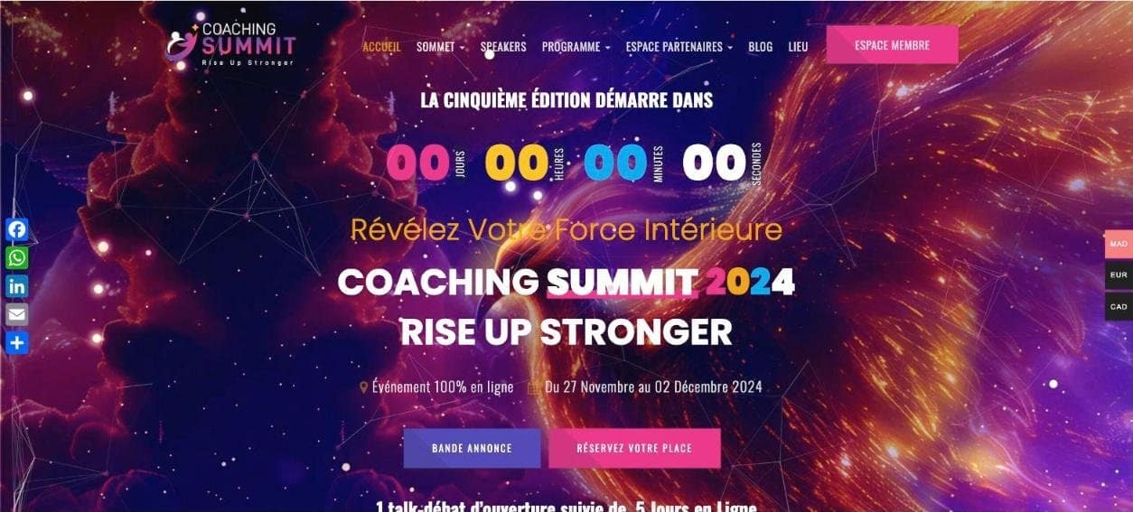 Coaching Summit event website homepage with countdown, built by SkyWeb3 Agency