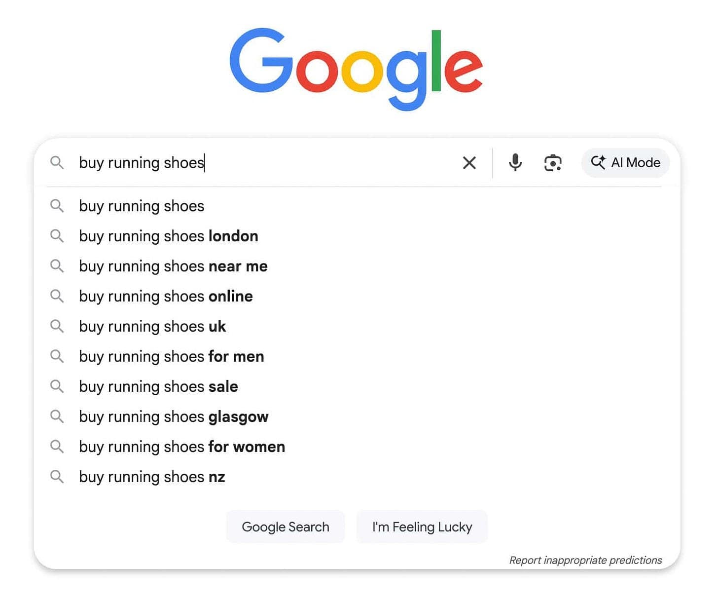 A mockup of a Google search interface with A mockup of a Google search interface with