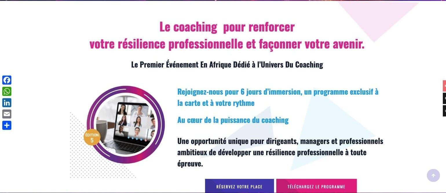 Coaching Summit programme section with booking and download buttons