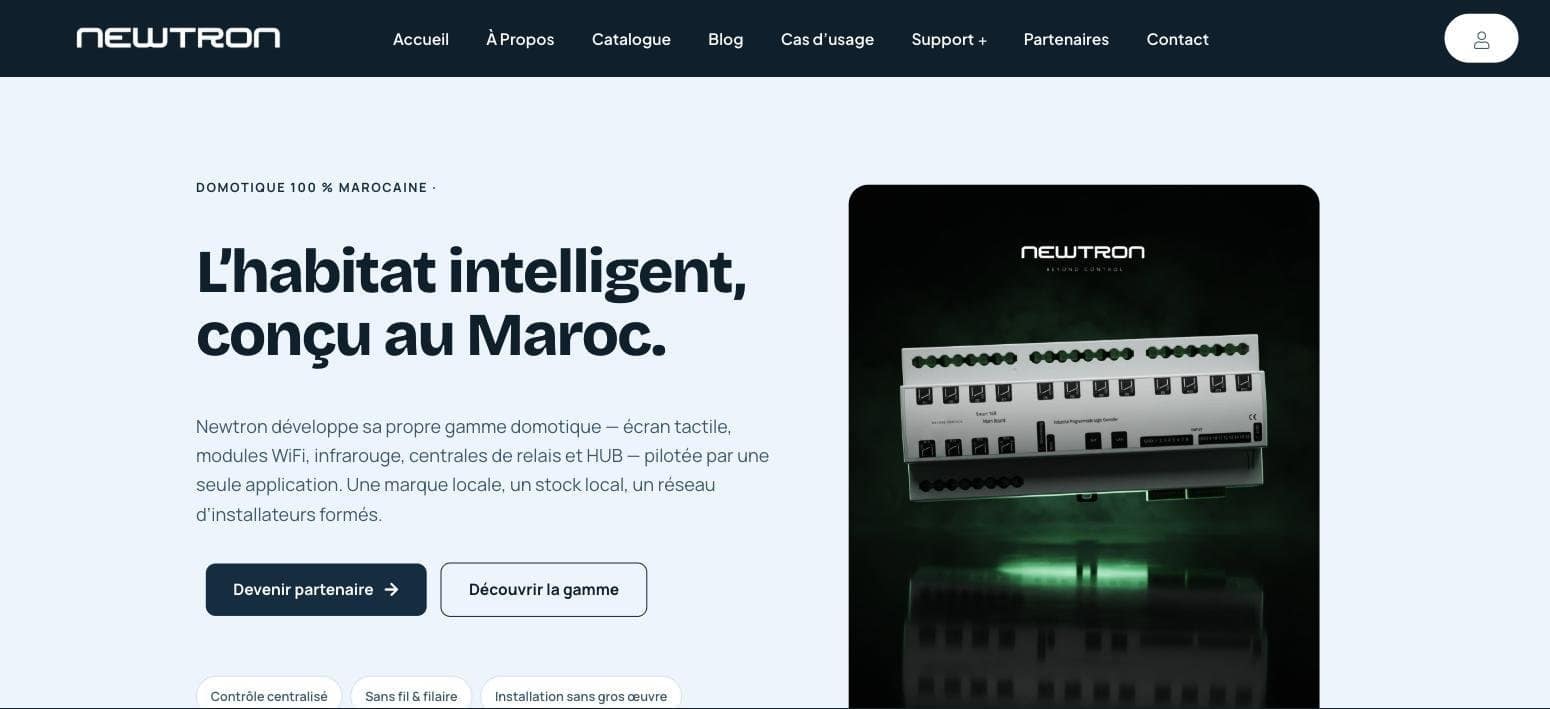 Newtron Moroccan smart home brand website built by SkyWeb3 Agency