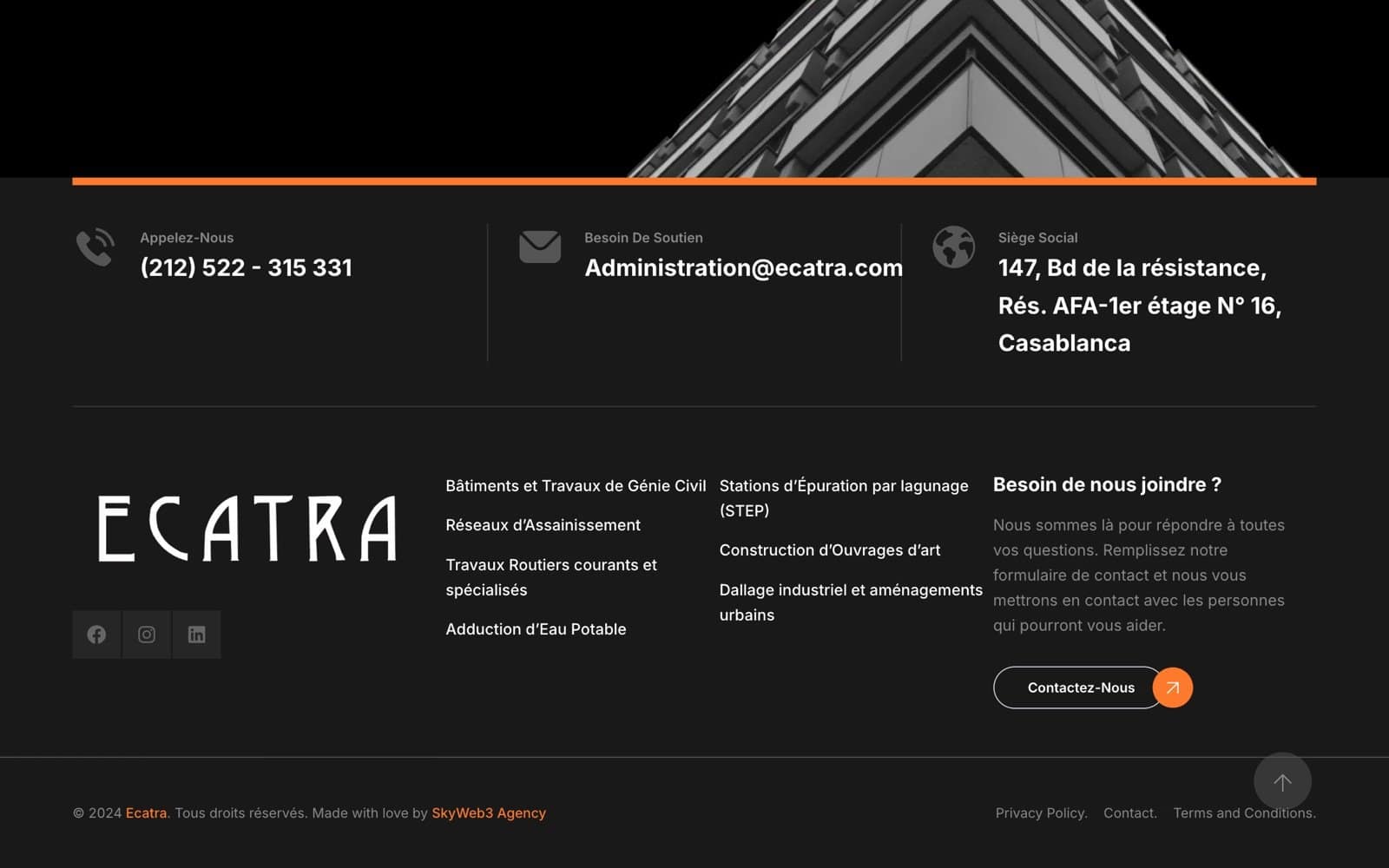 ECATRA website contact details and footer