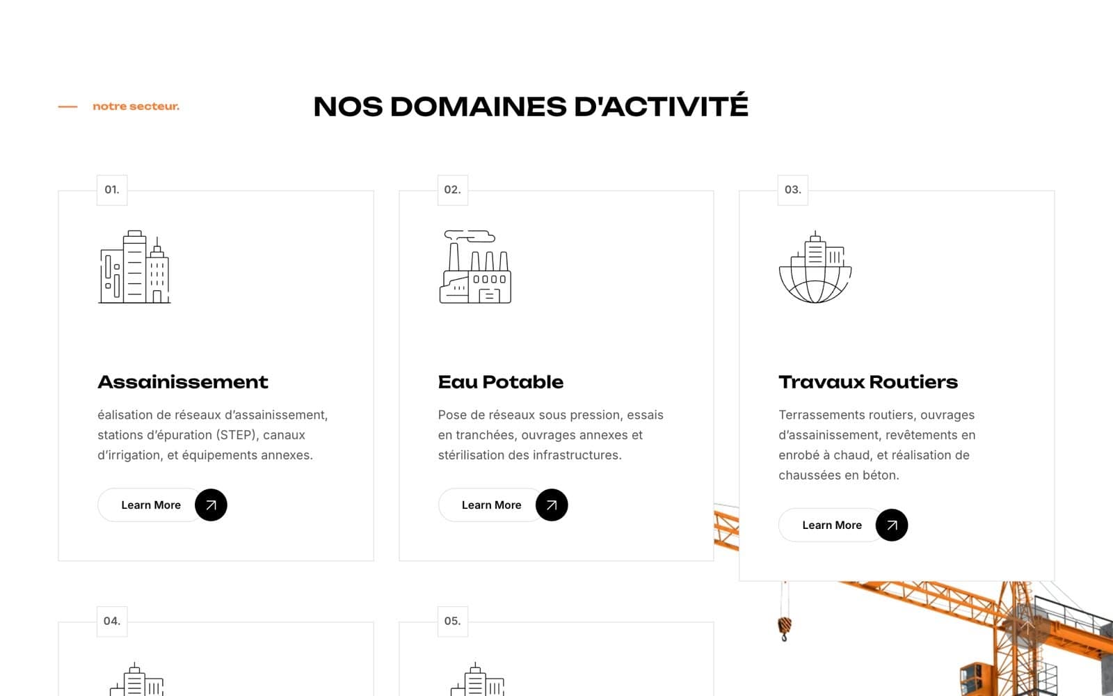 ECATRA website services section: sewerage, drinking water, roadworks