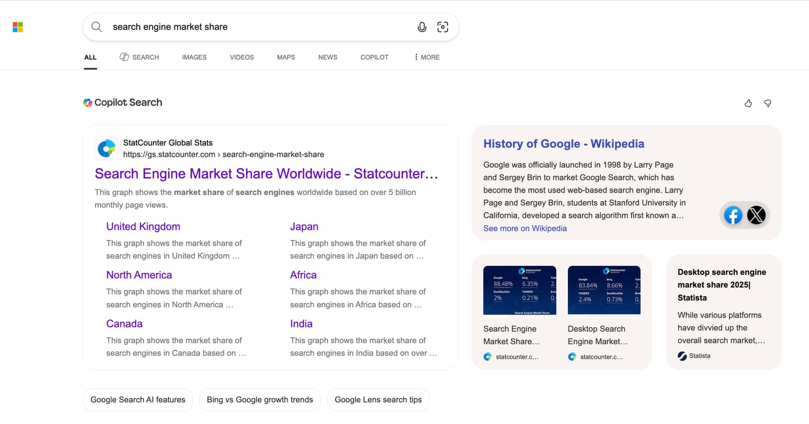 Bing search with Copilot integration, March 2026.