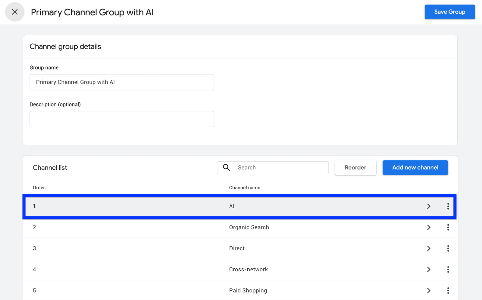 GA4 Channel Group AI
