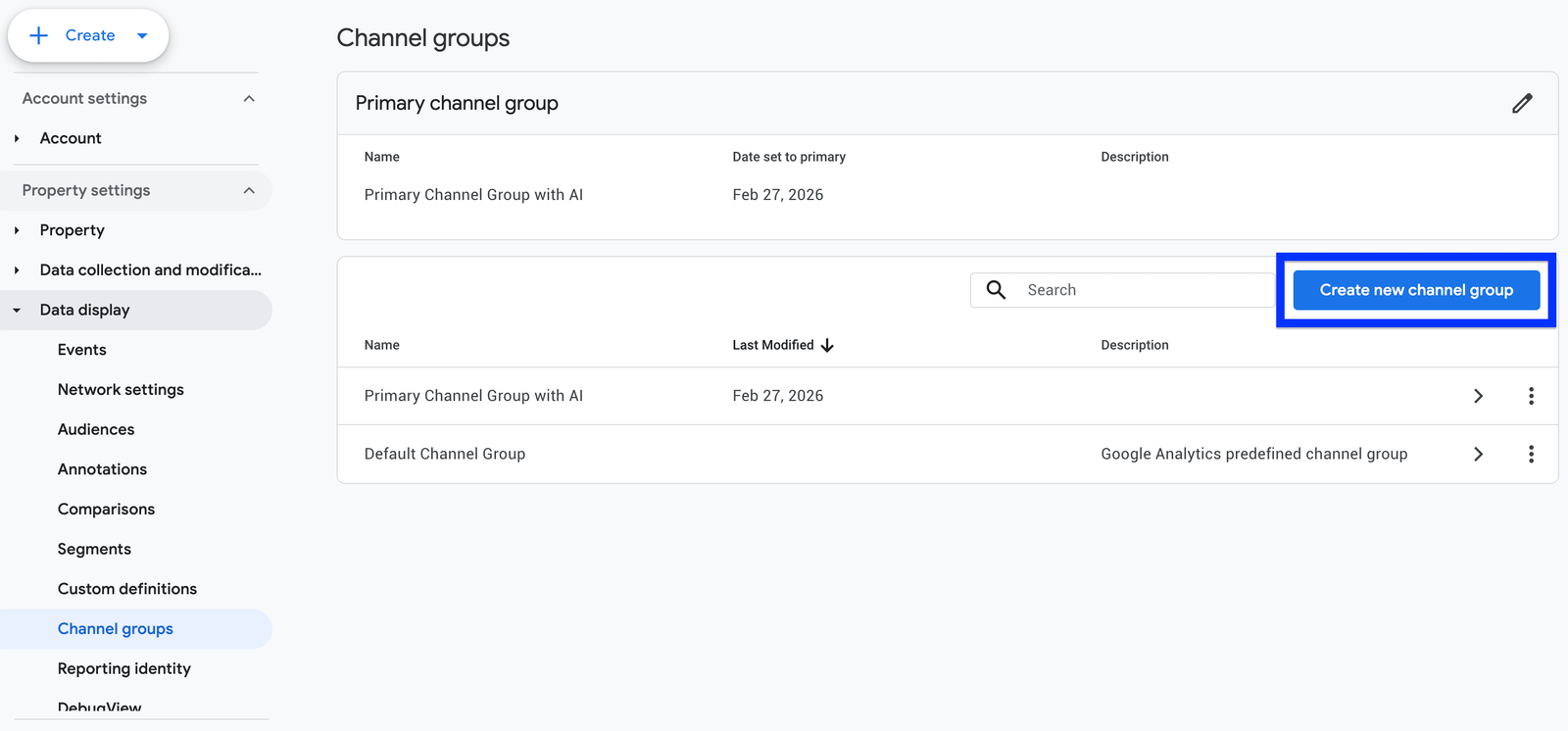 Adding channel group in GA4