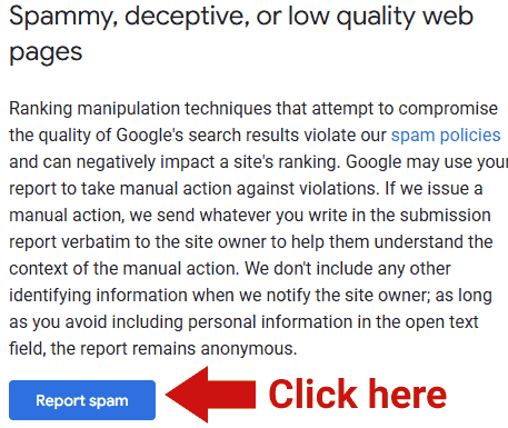 Google Just Made It Easy For SEOs To Kick Out Spammy Sites – Screenshot: Spam Report Button