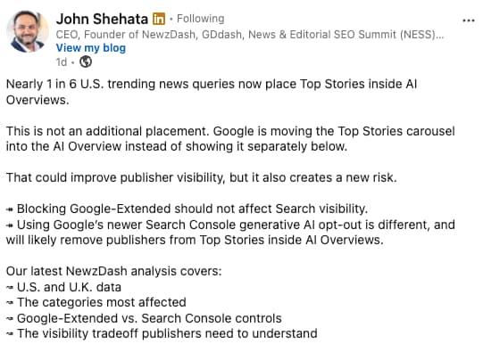 Screenshot from LinkedIn, July 2026