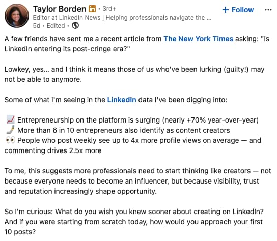 Screenshot from LinkedIn, June 2026