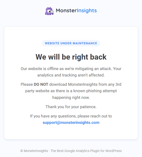 MonsterInsights Website Compromised And Sending Phishing Emails