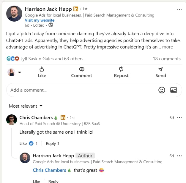 Screenshot from LinkedIn by author, January 2026